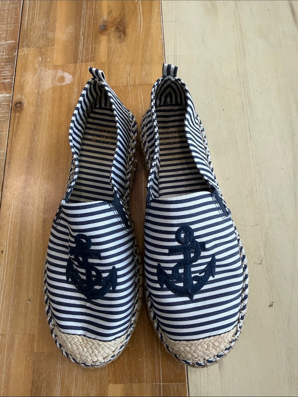 crown & ivy Navy and White Striped Anchor Espadrilles
